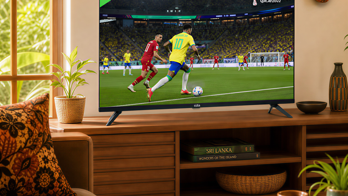 OCTA 32 inch frameless HD LED TV setup in living room