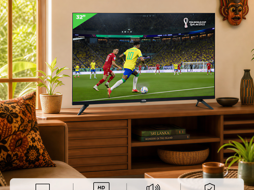 OCTA 32 inch frameless HD LED TV setup in living room